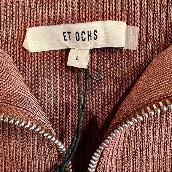 ET OCHS Emily Knit Zipper Top Ribbed Polo Tank Clay Brown Half Zip $695 Large - Picture 5 of 16
